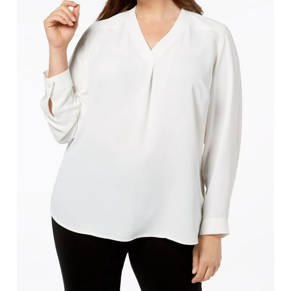 Womens Blouse White Cream Ivory Plus Split Neckline 2X