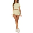 thumbnail image 4 of INSPIRE CHIC 2 Piece Outfits for Women's Short Sleeve Top with High Waisted Drawstring Shorts Sets Beige XS, 4 of 5