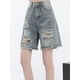 thumbnail image 5 of Pantalones Capri de mezclilla Retro americano de cintura alta para mujer de verano, pantalones vaqueros rasgados de calle para niñas, pantalones cortos de corte A de Hip Hop Retro Azul para mujer, 5 of 5