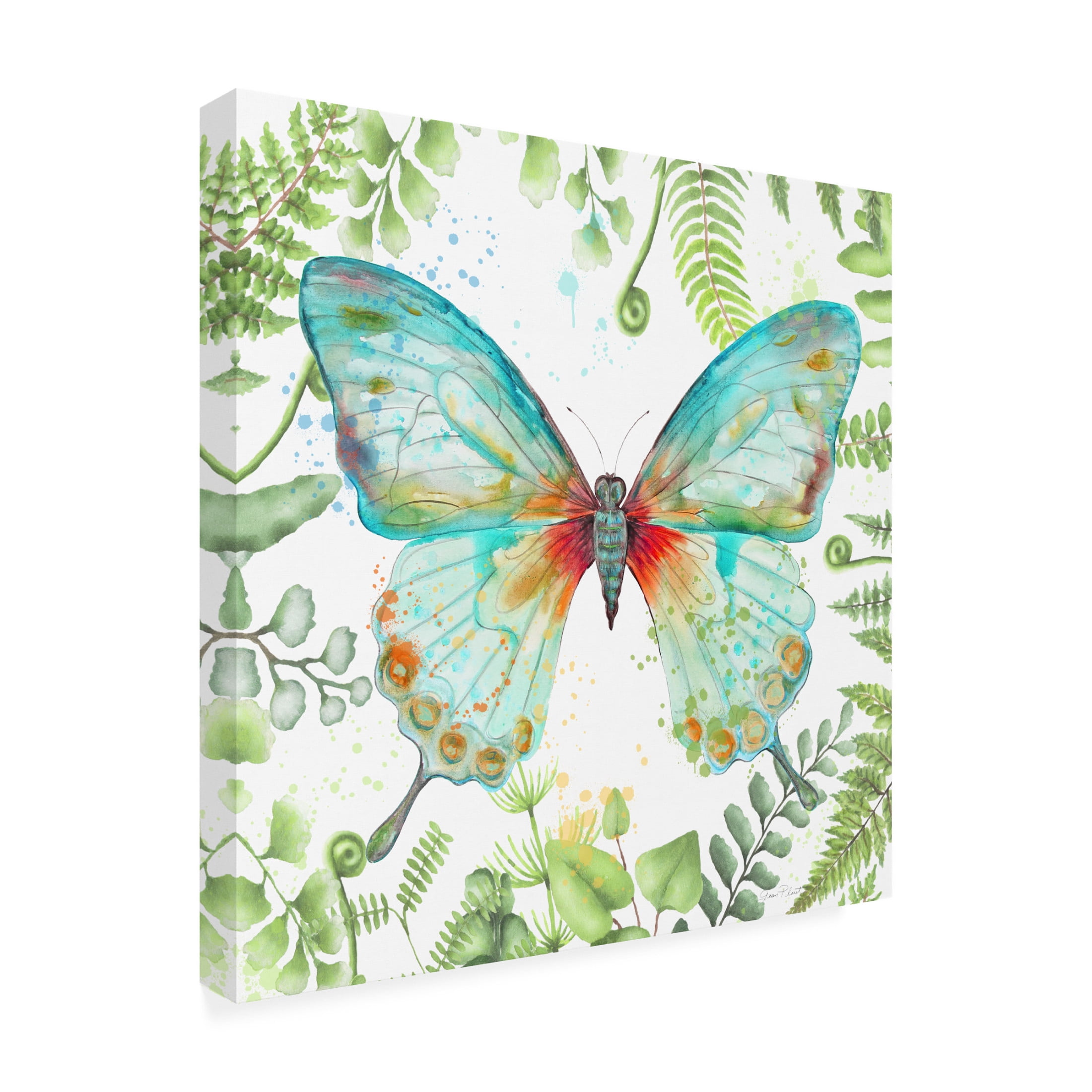 Canvas Wall Art - Jean Plout 'Botanical Butterfly Beauty 2' Wall Art for Living Room, Bedroom, or Office Décor by Trademark Fine Art - 18 x 18 Inches