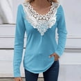 thumbnail image 2 of CLESALE Women'S Solid Color Pullover Lace V-Neck Long Sleeve T-Shirt Top(Sky Blue,S), 2 of 6