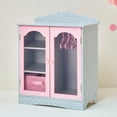 thumbnail image 2 of Olivia's Little World Armario doble estilo coctelera de madera con diseño de princesa de lunares para armarios de muñecas de 18 pulgadas con puertas con ventanas, tres estantes, espacio para colgar co, 2 of 7