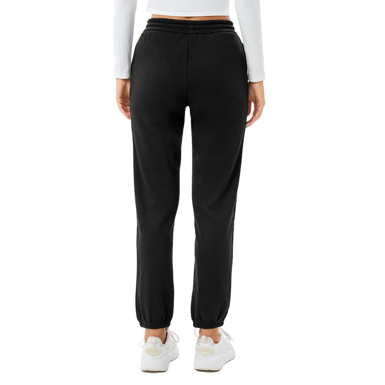 Fleece Lined Sport Pants for Women with Pockets, Winter Workout Running  Thick Yoga Pants Warm Joggers, Black 