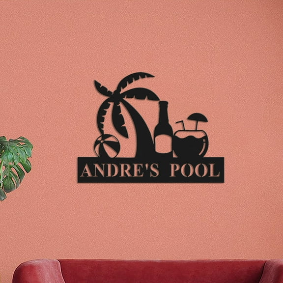 Custom Personalized Beach Theme Sign,Custom Beach Theme Sign,Pool Drink Sign,Metal Family Name Sign for Beach,Pool House Decor