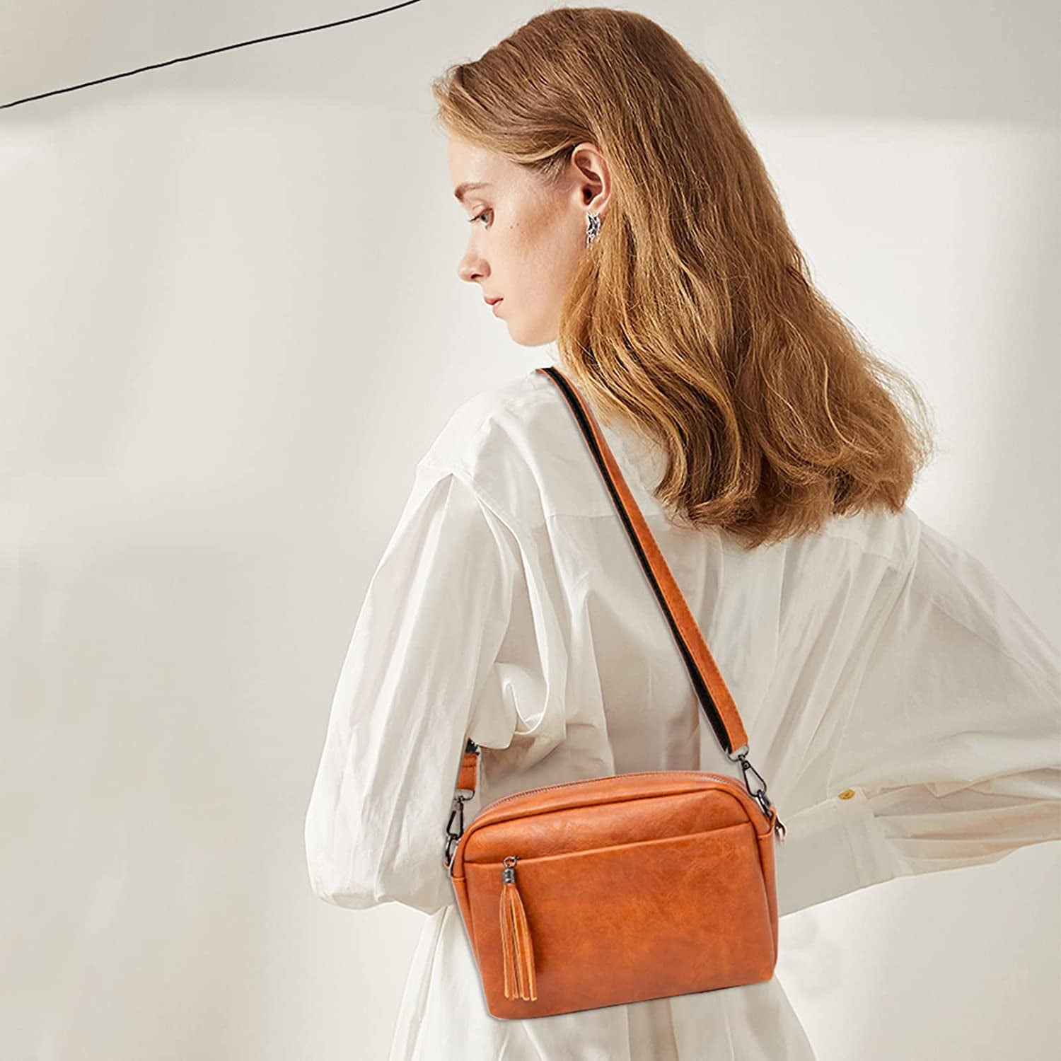 Lightweight Medium Crossbody Bag for Women, Camera Shoulder Purses Pocketbooks with Tassel and Triple Zipper Pocket