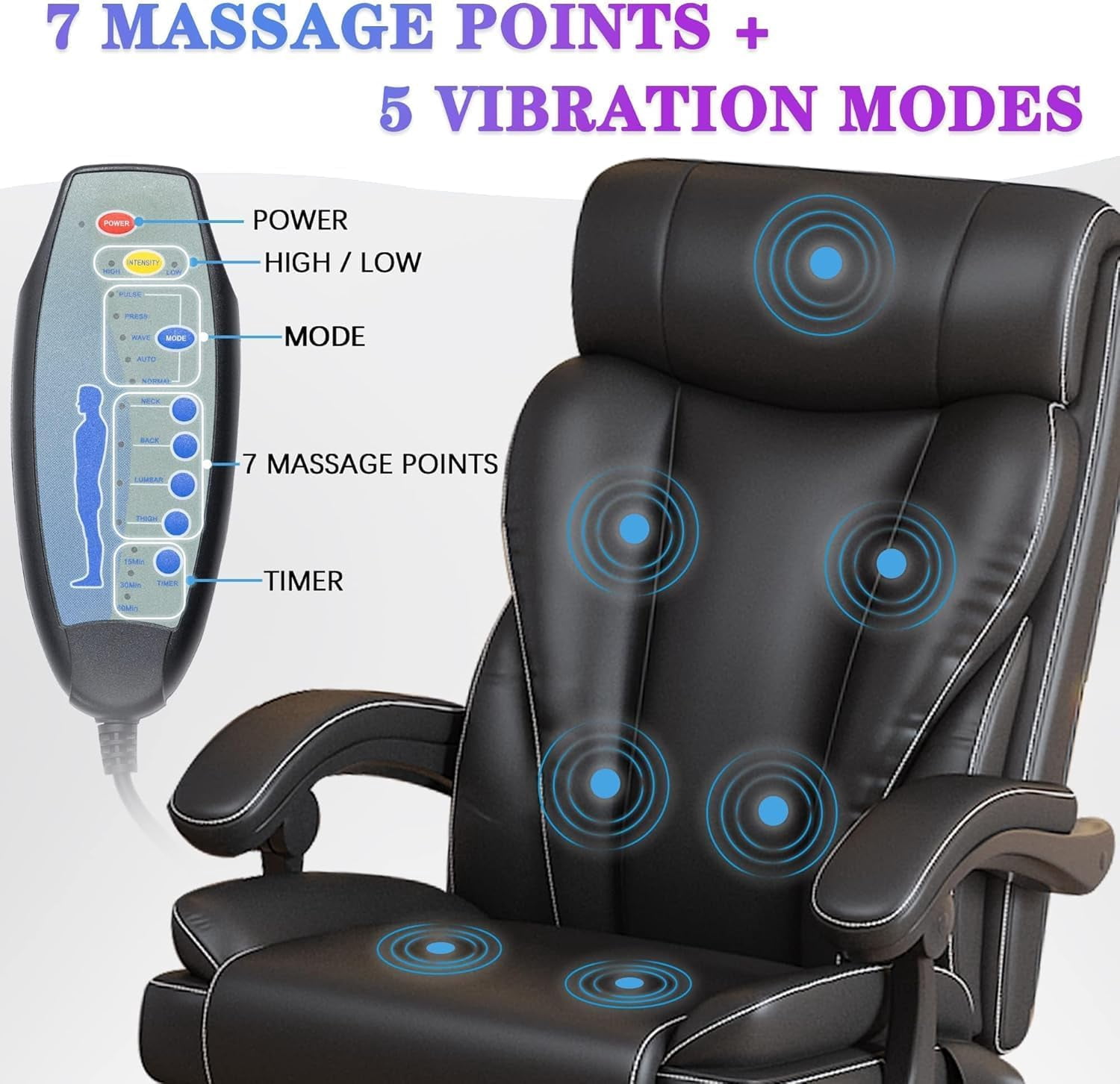Eliantte Reclining Massage Office Chair with 7 Points Vibration and Wheels, Home Office Desk Chairs, 350lb