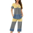 thumbnail image 1 of AherBiu Pyjamas pour Femmes Ensemble Manches Courtes Col Rond Hauts Vêtements de Nuit Pantalons Capri Amples Droits Vêtements de Maison, 1 of 5