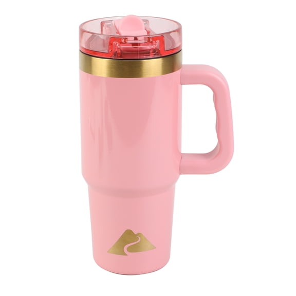 Ozark Trail 18 oz Stainless Steel Insulated Tumbler with Handle and Flip-Straw Lid, Rose Shimmer