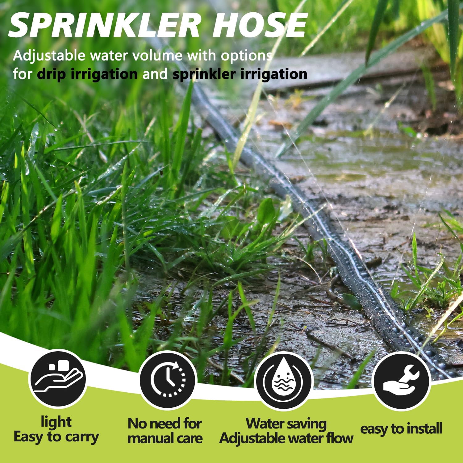Sprinkler Hose With Holes  Flat Soaker 100 Ft (25 4pack) Garden Staples And Splitters Watering Drip Irrigation Hoses For Lawn Vegetable Beds (100 Ft)