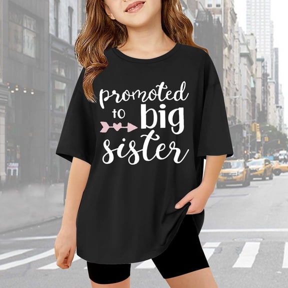 Girls T Shirts Baby Girl Promoted To Big Sister Short Sleeve Tee Girls Clothes Black 3-4 Years