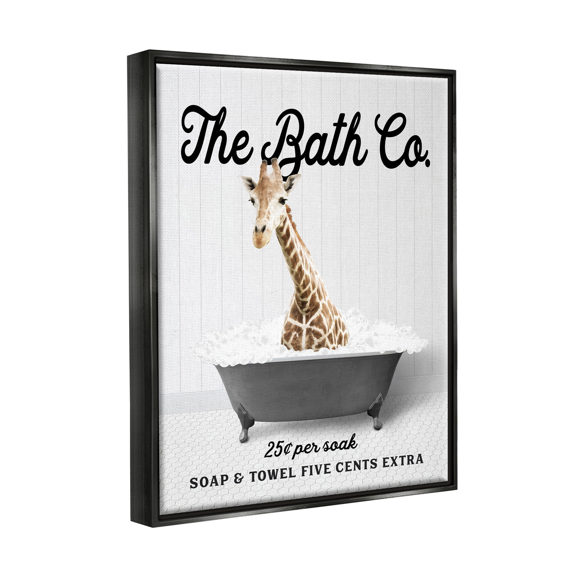 Stupell Industries Giraffe Vintage Bubble Bath Animals & Insects Painting Black Floater Framed Art Print Wall Art, 17 x 21