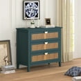 thumbnail image 2 of 3 Drawer Cabinet, Modern Rattan Nightstand Dresser Chest with Wide Drawers and Metal Handles, Farmhouse Wood Storage Organizer for Bedroom, Living Room, Hallway, Entryway (Green), 2 of 7