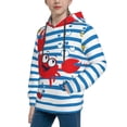 thumbnail image 2 of Xecao Red Funny Crab on Blue Stripe Print Youth Hoodie Sweatshirt,Boys Hoodies,Essentials Hoodie-Small, 2 of 6