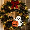 thumbnail image 4 of Halloween Decoration Wooden Ghost Door Halloween Wreath for Front Door Sign Hanging Indoor Outdoor Spooky Wreath for Home Wall Porch Party Decor, 4 of 7