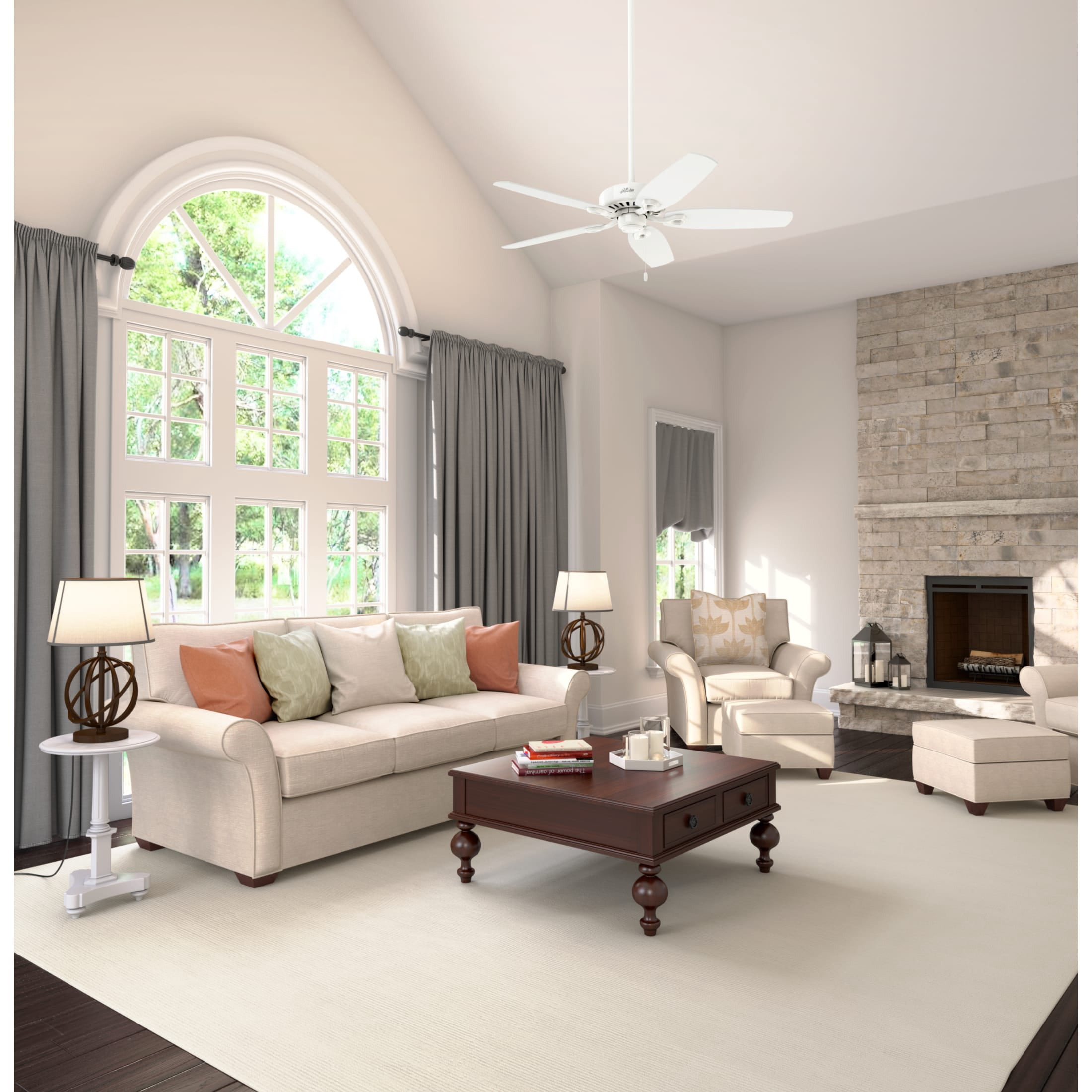 Hunter - Builder Indoor Ceiling Fan, 52-inch, Snow White, Traditional-style, 3-speed WhisperWind Motor, 53240, for living rooms, bedrooms, home offices, kitchens
