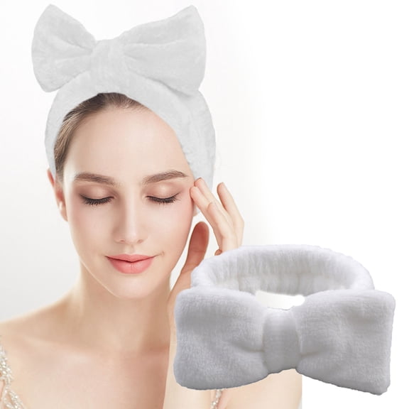 VJGBEGW Spa Headband for Washing Face Microfiber Makeup Headbands for Women Bow Shower Hair Band White