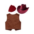 thumbnail image 2 of LiiYii Unisex Kids Western Cowboy Cowgirl Outfit Sleeveless Tassel Tops with Bandana Hats Set Burgundy 16, 2 of 4