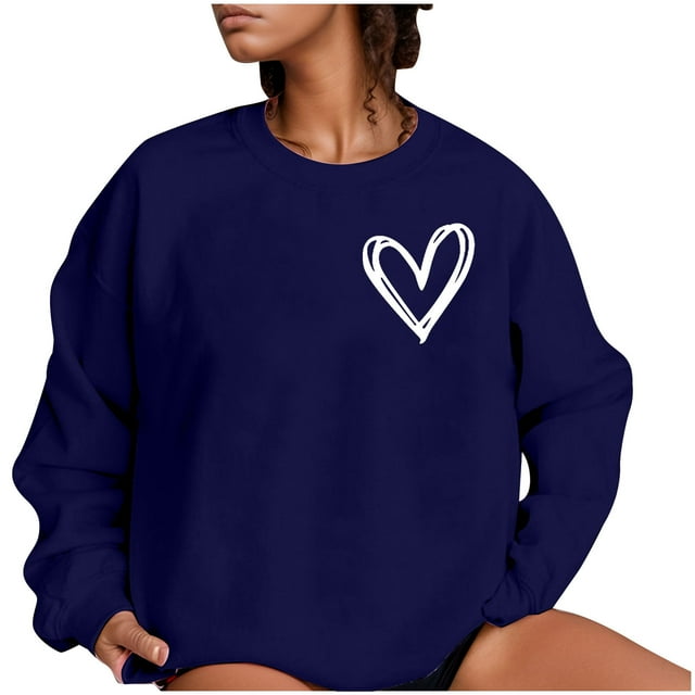 EHQJNJ Chandails en Molleton Graphiques pour Femmes Chandail en Molleton Surdimensionné Imprimé Cœur Pull Ample Couleur Unie Mode Manches Longues Automne Col Rond Chandail en Molleton Graphique Hiver
