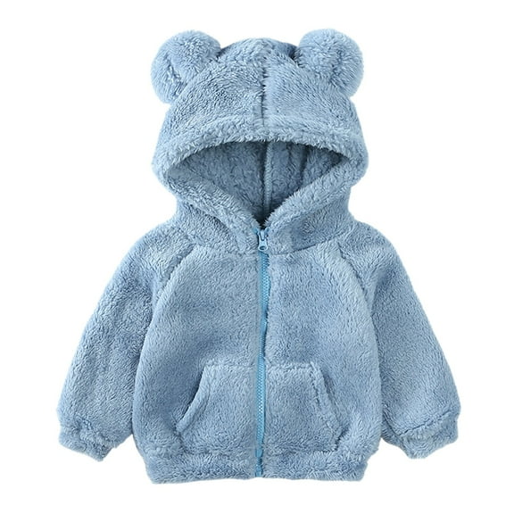 Otqutp Toddler Jackets Toddler Kids Girls Boys Full Zip Up Hooded Jacket Coat Bear Ear Long Sleeve Thick Outerwear Snowsuit with Pocket(Blue,2-3 Years)