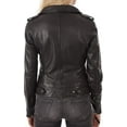 thumbnail image 3 of New Womens Genuine Black Lambskin Collared Leather Jacket Biker Stylish Motorcycle Soft Jacket W533, 3 of 4