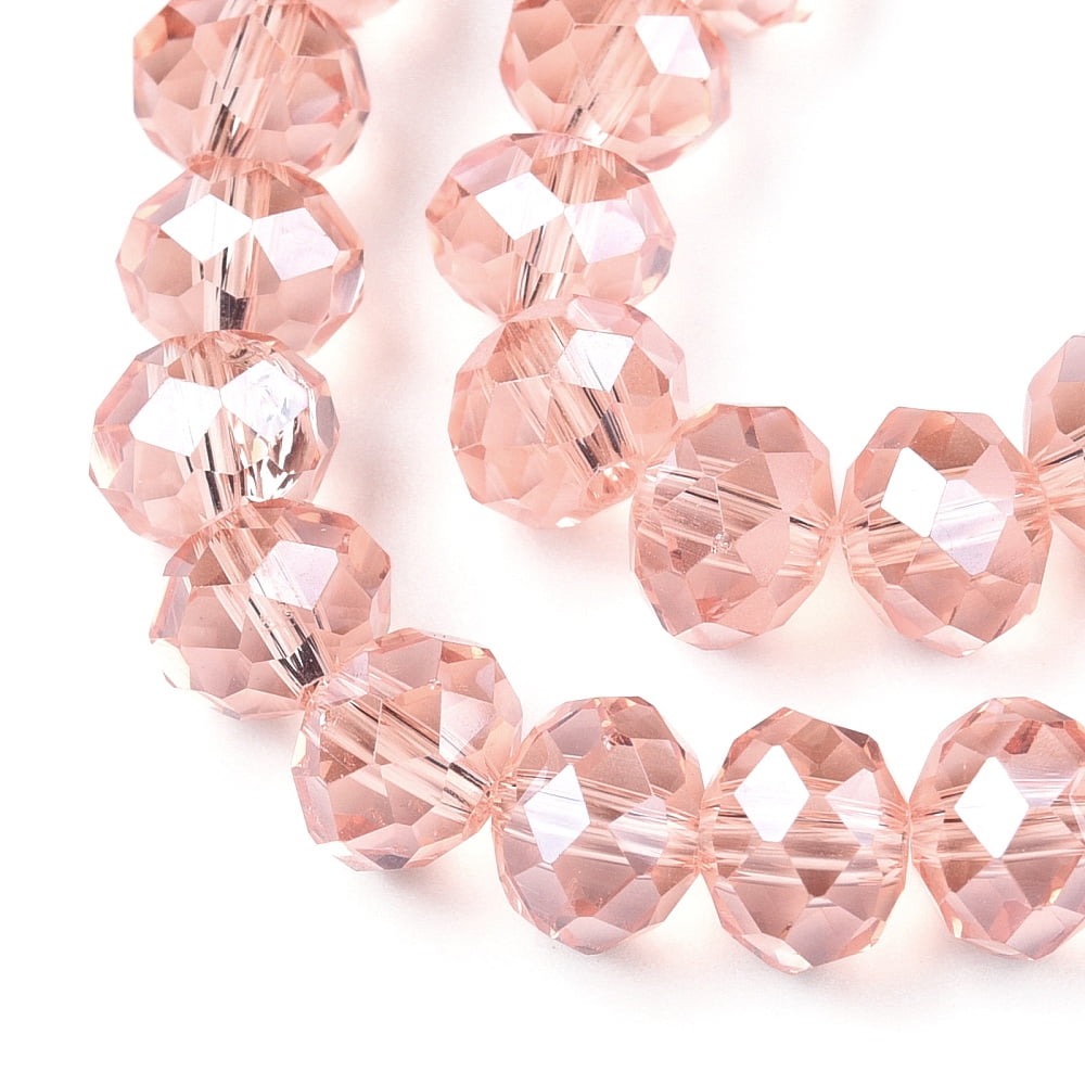 Electroplate Glass Beads Strands Pearl Luster Plated Faceted Rondelle Salmon 10x8mm Hole: 1mm about 63~65pcs/strand 49~50cm
