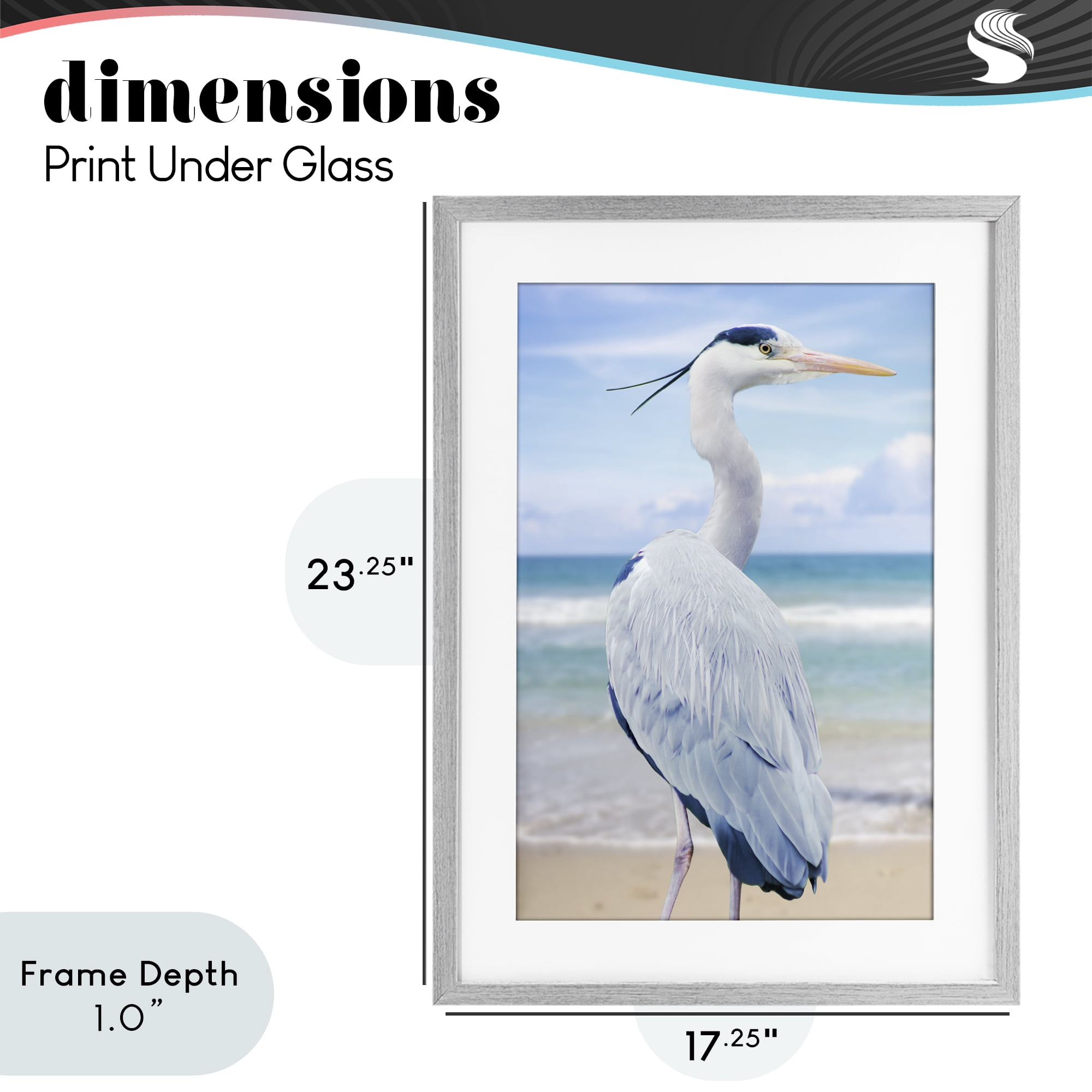 Stupell Industries Vacationing Heron by Seaside Gray Framed Print Under Glass, design by Marcus Prime