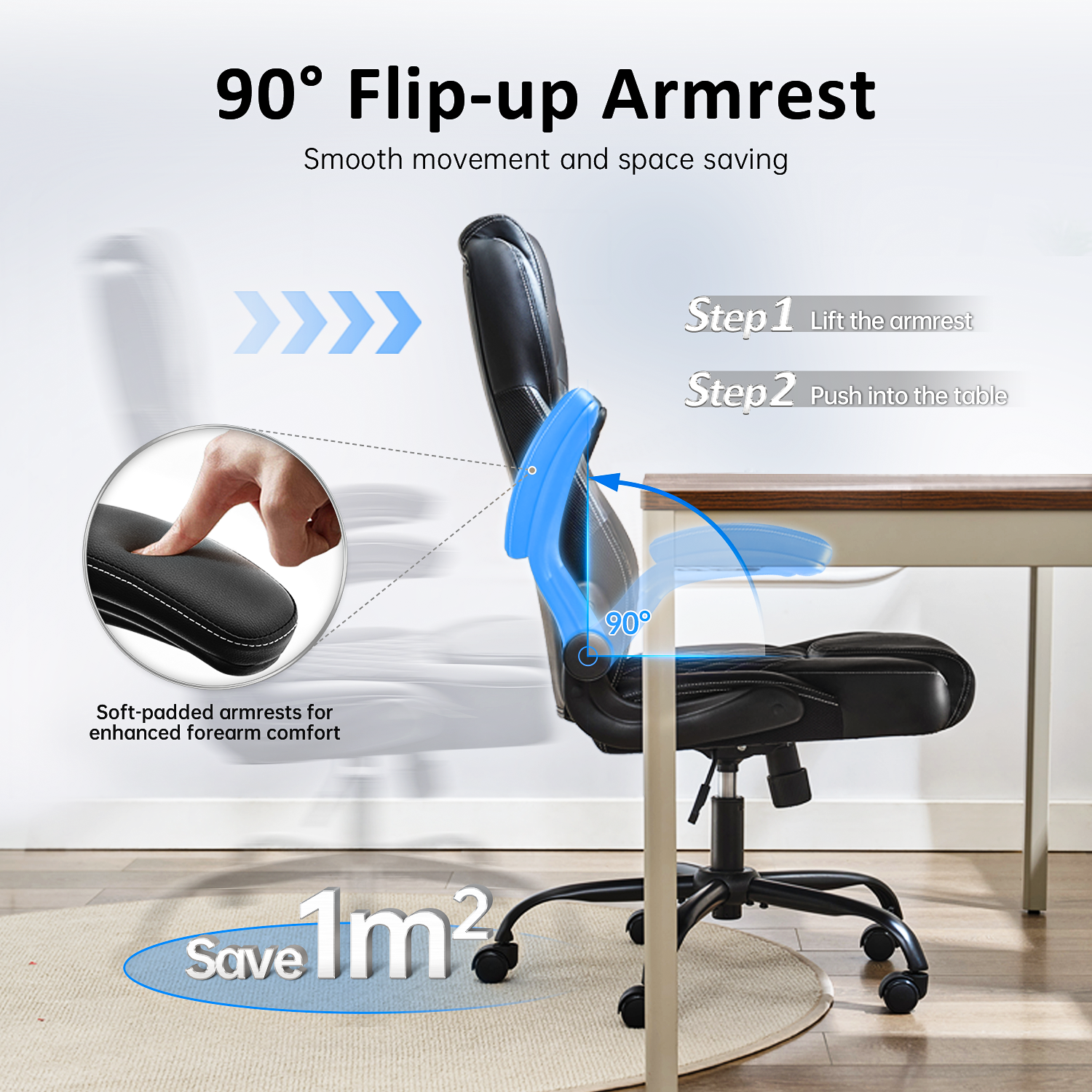 TMV 10-Position Adjustable Office Chair, Reclining Work Chair with Lumbar Support，White