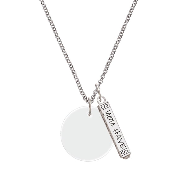 Delight Jewelry Acrylic 1" Disc Imitation Pearl Silvertone Live the Life You Have Imagined Bar Charm Necklace, 23"