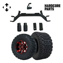 Hardcore Parts 4" Drop Axle Lift Kit for EZGO Marathon (1975-1993) Gas Golf Cart with 10" Red/Black 'TEMPEST' Wheels and 20"x10"-10" DOT rated All-Terrain tires