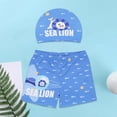 thumbnail image 4 of Toddler Boy Swimsuit Youth Two Piece Swim Set Cartoon Animal Print Trunks with Cap Comfort Fit Boys Swim Set Light Blue 2-3Y, 4 of 7