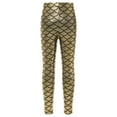 thumbnail image 2 of YONGHS Kids Girls Shiny Metallic Scale Mermaid Leggings Pants Tights Halloween Dance Party Trousers Gold 7-8, 2 of 7