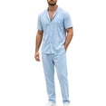 thumbnail image 7 of Ceisia Men's Button-Down Two-Piece Set Short Sleeve Shirt and Matching Pants Casual Outfit Light Blue XXL Gifts for Father, 7 of 7