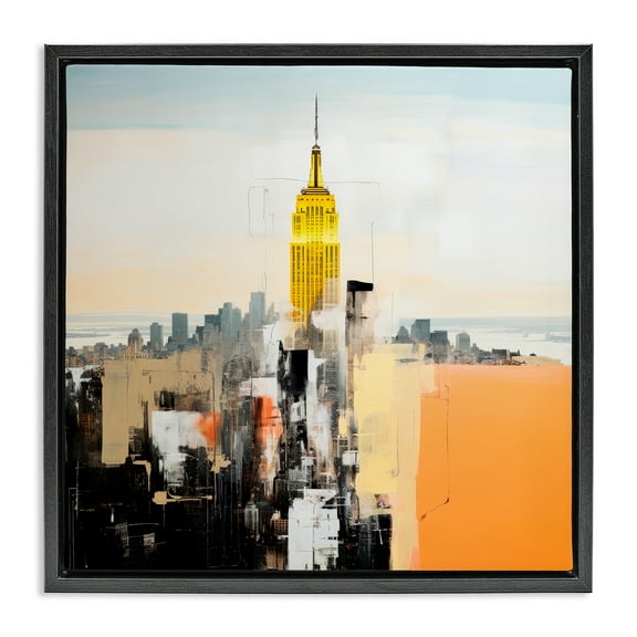 Stupell Industries Abstract Cityscape Tower Scenic & Cityscapes Painting Black Floater Framed Canvas Art Print Wall Art, 18 x 18