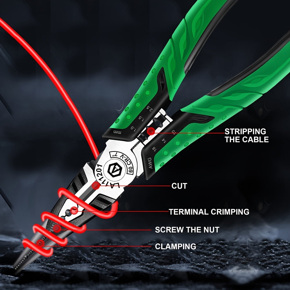 7-Inch Multifunctional Diagonal Cutting Pliers, Needle-Nose Pliers, Long Nose Pliers, Side Cutters, Cable Cutters, Professional Electrician's Manual Tools, Electrical Pliers
