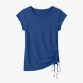 thumbnail image 4 of hotojiny Summer Tops for Women Cap Short Sleeve V Neck Tshirt with Side Shirring Plain Crew Neck Solid Color Fashion Tee, 4 of 6