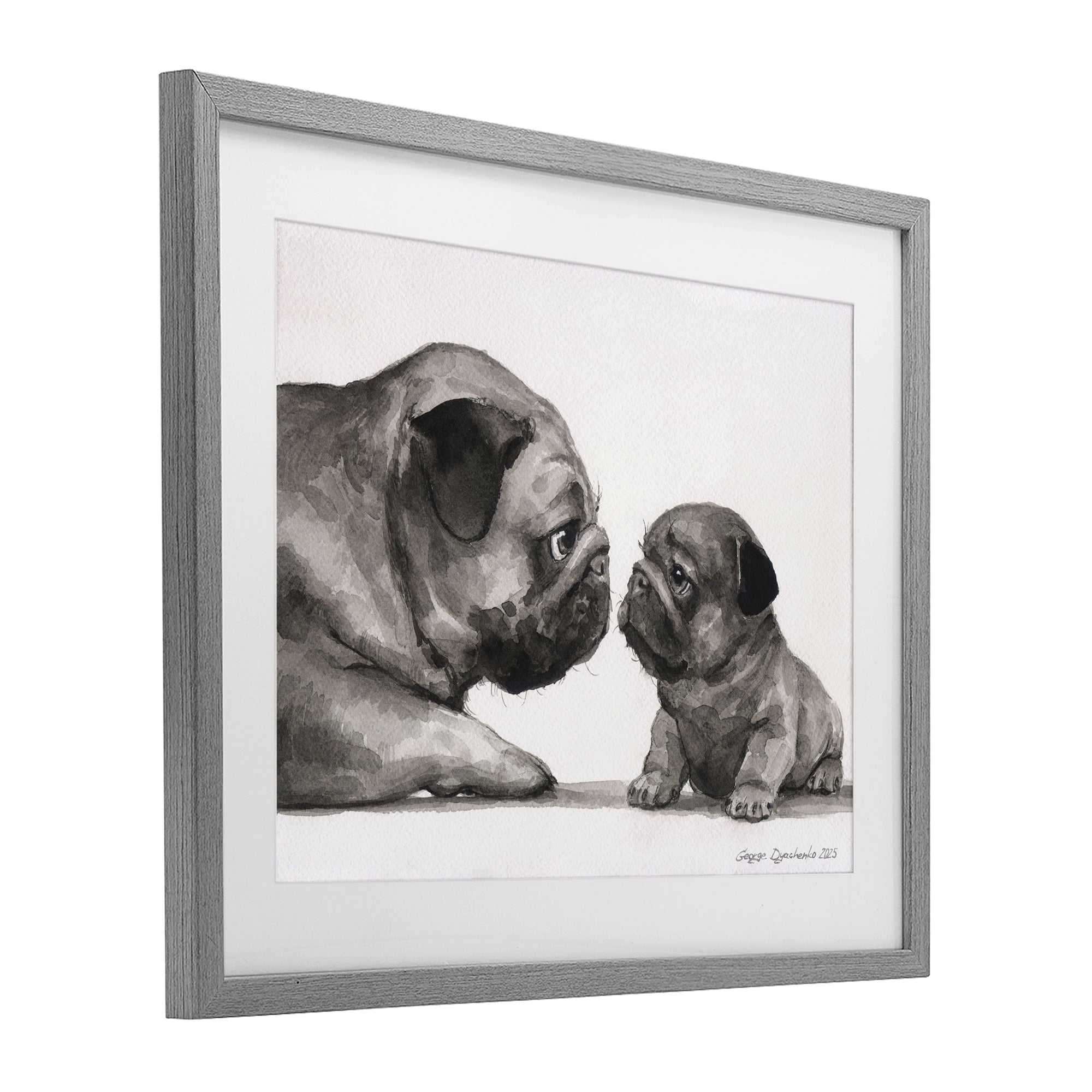 Stupell Industries Pug And Her Puppy Gray Framed Print Under Glass, design by George Dyachenko