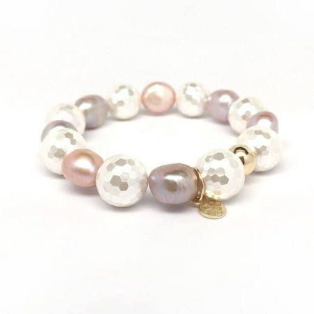 Julieta Jewelry Ivory and Pink Baroque Pearl Grace 14kt Gold over Sterling Silver Stretch Bracelet
