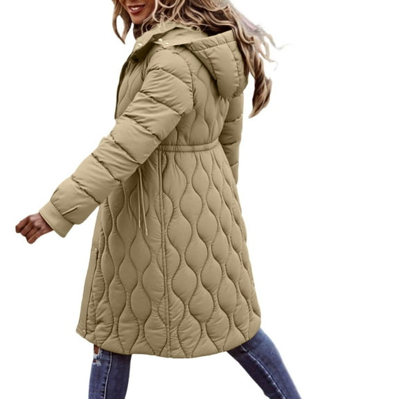 LxrBlank Womens Puffer Jacket Warm Winter Zip Up Long Sleeve Down Jacket Baggy Down Outerwear Relaxed Fit Heavyweight Coat Fall Jacket Khaki M