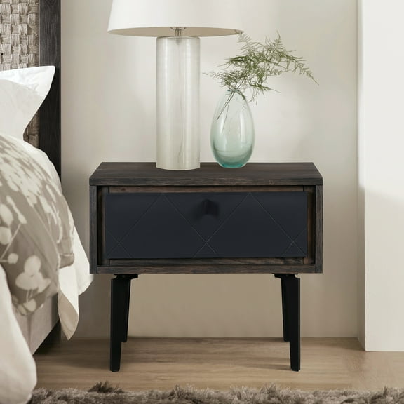 Armen Living Cross 1-Drawer Modern Wood Nightstand in Oak/Dark Gray