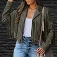 thumbnail image 5 of Juebong Women Tassel Coat 70s Hippie Faux Suede Rivets Long Sleeve Fringe Jacket S-XXXL,Army Green,S, 5 of 9