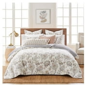 Lwory - Ophelia Quilt Set - Quilt and One Standard Sham - Floral - Taupe Grey Cream Blush - Quilt (68x86in.) and Sham (20x26in.) - Reversible - Rayon/Cotton