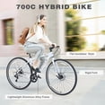 thumbnail image 2 of 700C Road Bike with Disc Brakes, 7 Speed Hybrid Bike, Bicycle for Adult Women Men, City Bike Suit for Rider 5'3"-5'8", White, 2 of 6