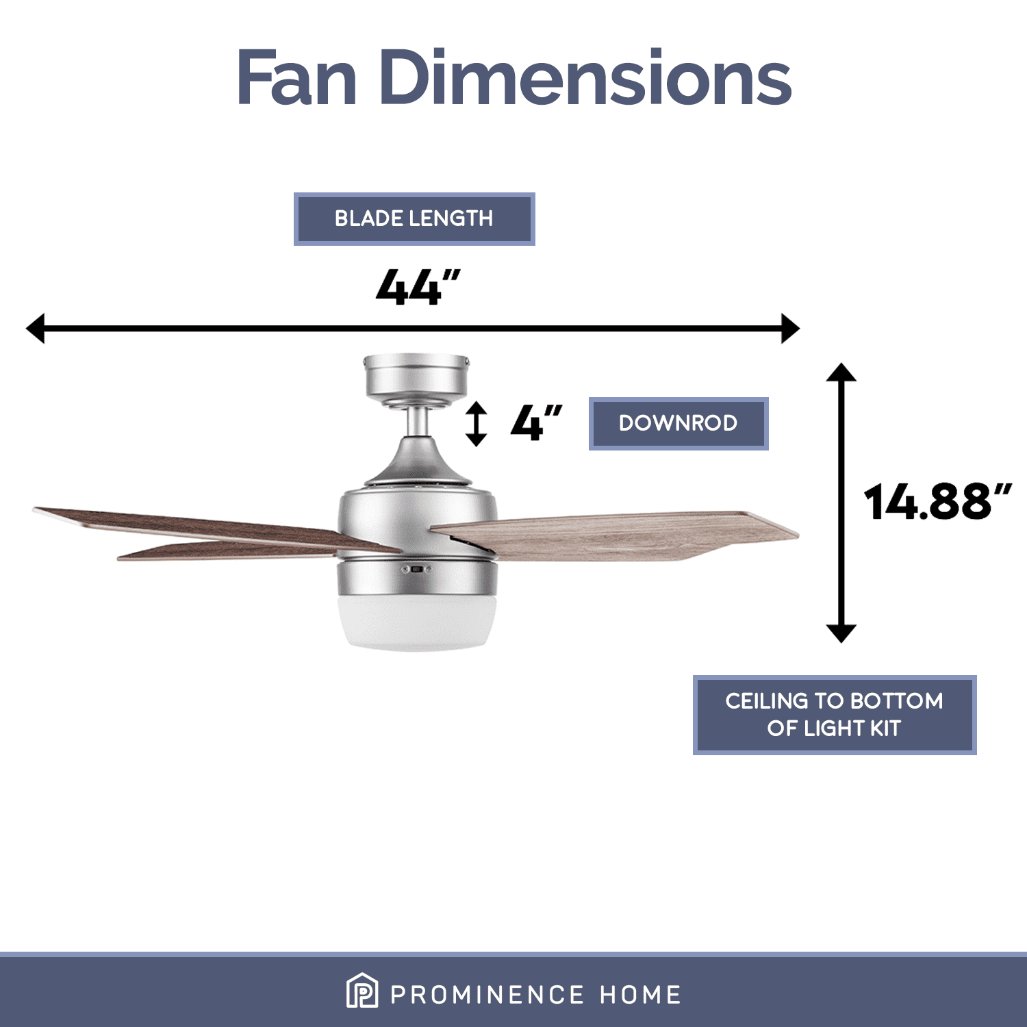 Prominence Home Atlas 44" Pewter Ceiling Fan with Light, Remote Control, 4 Blades & Reverse Airflow