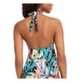 thumbnail image 2 of BAR III Women's Multi Color Printed Push-Up High-Low Tie Lined Deep V Neck Ruffled Hidden Jungle Halter Tankini Swimsuit Top S, 2 of 2