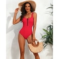 thumbnail image 4 of Beautyin Womens Solid Ribbed One Piece Swimsuit Front Zipper Racerback Bathing Suit U Neck Athletic Swimwear, 4 of 7