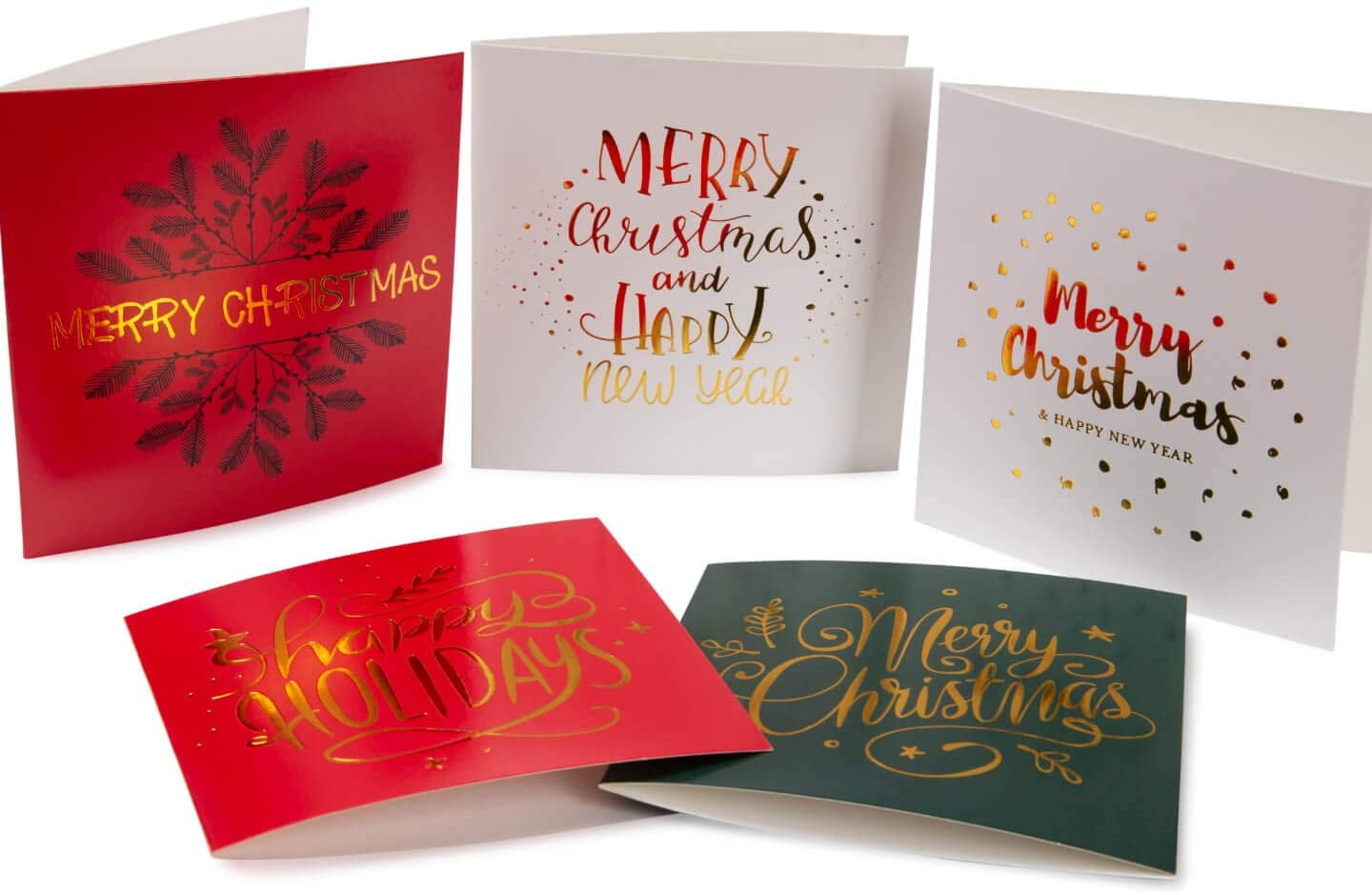 Christmas Cards Envelopes and Stickers 20 Assorted 5' x 5' Gold Foil Cards