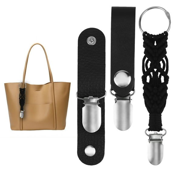 3Pcs Hat Clips for Travel, PU Leather Hat Racks Boho Cotton Cap Holder with Metal Clamp, Black Hat Companion Travel Supoplies for Women, Men, Adult, Bag, Luggage