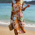 thumbnail image 2 of VBVC Women's and Women's Plus 3/4 Sleeve Midi Dress, Summer Casual Crew Neck Dress For Women, Ladies' Loose Fit Floral Dress with Pockets,Orange,S-5XL, 2 of 7
