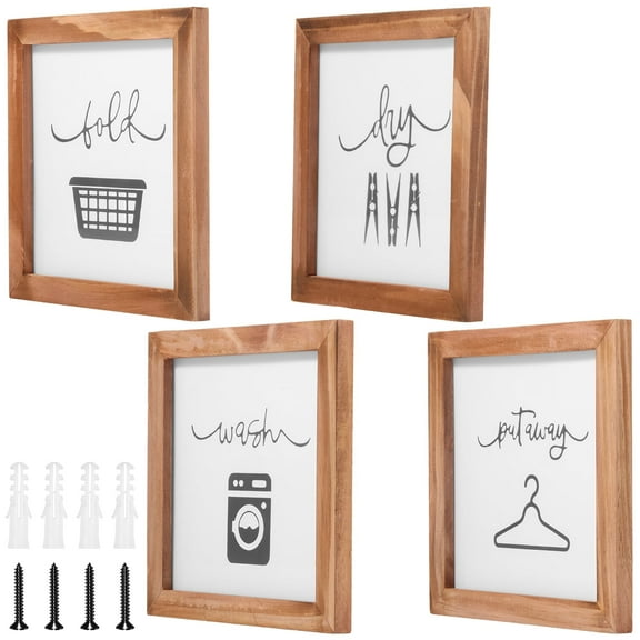 4Pcs Laundry Room Sign Décor Wooden Farmhouse Laundry Hanging Sign Wash Dry Fold Put Away Wall Art for Displaying