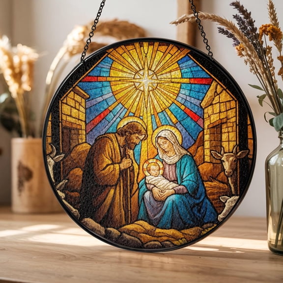 Religious Nativity Christmas Hanging Suncatcher, Nativity Jesus Christ Suncatcher, Christian Christmas Window Hanging Ornament, Holy Night